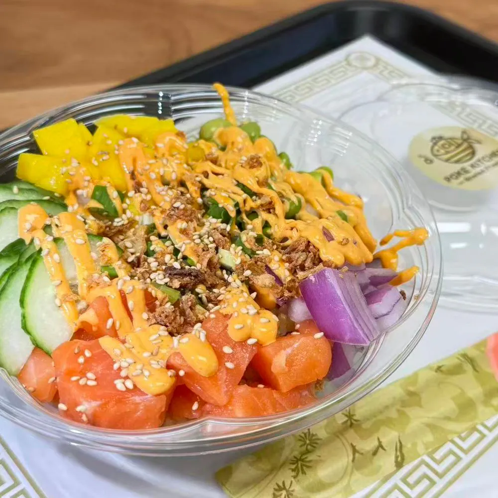 Salmon Poke Bowl at Poke Kitchen, Healthy Food Restaurant in East Windsor