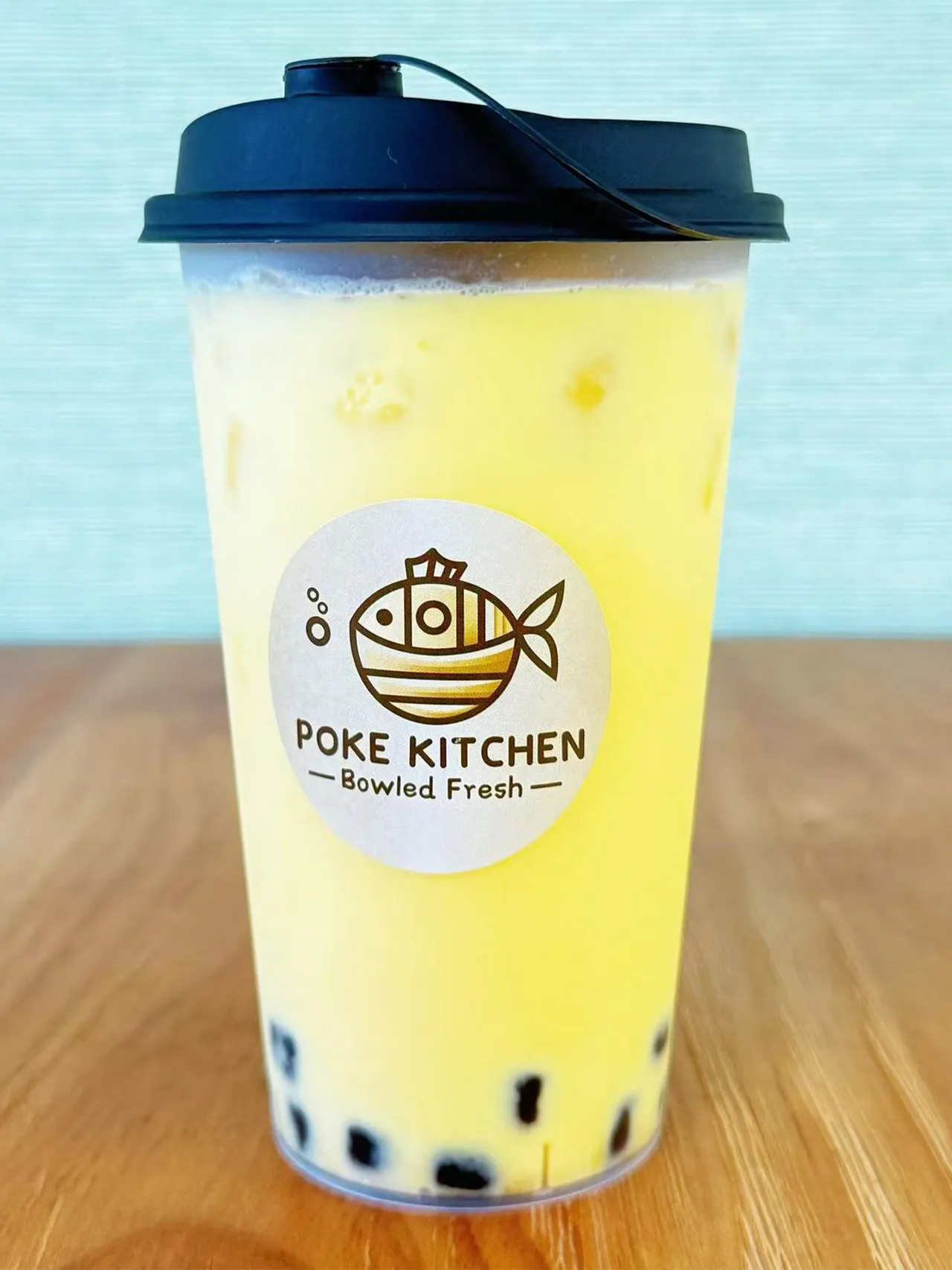 Mango Milk Tea with Boba at Poke Kitchen, Healthy Food Restaurant in East Windsor